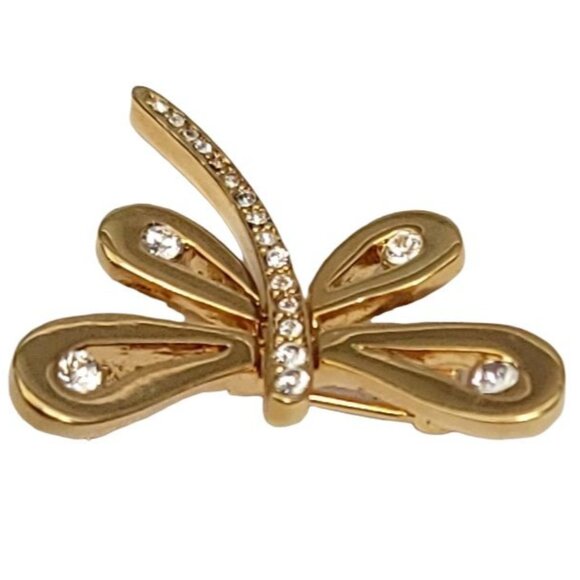 St John Gold Tone Clear Rhinestone Dragonfly Brooch Pin, Signed - Picture 4 of 10